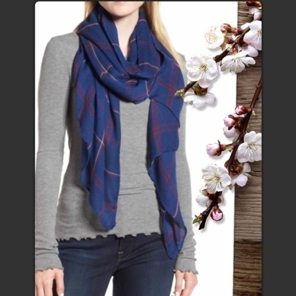 New Plaid Scarf Blue Oversized Blanket G1